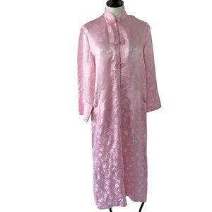 Softraiment Vintage Womens Silk Robe Size Large Pink Snap Front Floral Jacquard